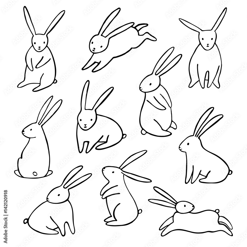 Vector rabbit icons set. Simple cartoon bunny isolated Stock Vector | Adobe  Stock