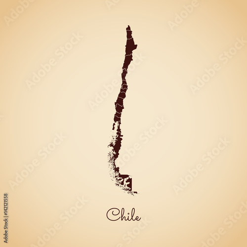 Chile region map: retro style brown outline on old paper background. Detailed map of Chile regions. Vector illustration.