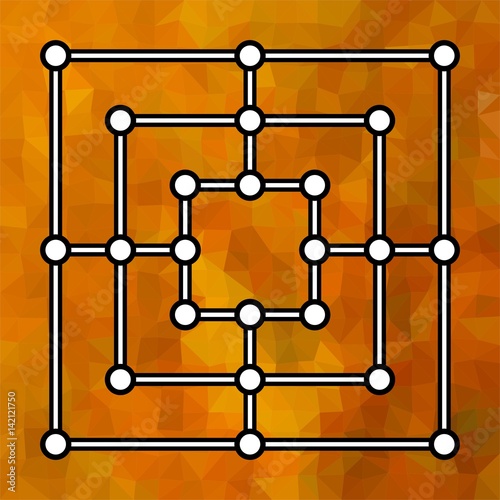 Vector board for a family chinese game Mill on a brown colored background 