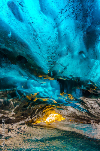 Inside ice cave in Vatnajokull, Iceland .