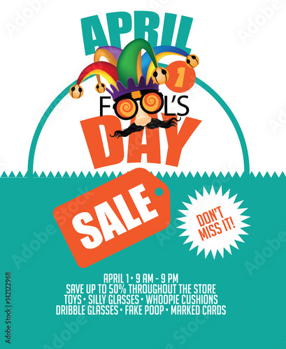 April Fools Day Sale bunting and burst marketing template with copy space. EPS 10 vector. 