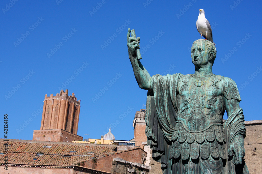 Architectural detail of the statue representing the Roman emperor in Rome, Italy