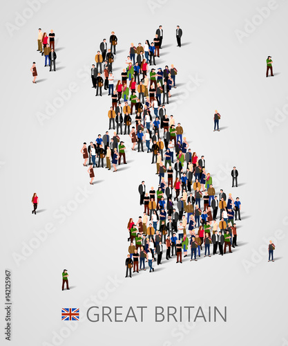Large group of people in form of Great Britain map. United kingdom map. Background for presentation.