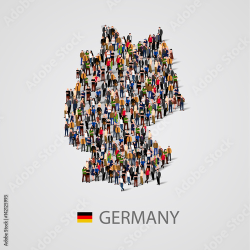 Large group of people in Germany map form. Background for presentation.
