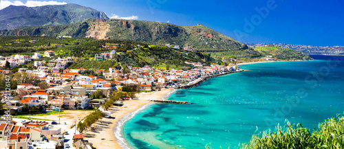 Fototapeta Naklejka Na Ścianę i Meble -  Greek holidays - beautiful Kalyves village with turquoise sea. Crete island