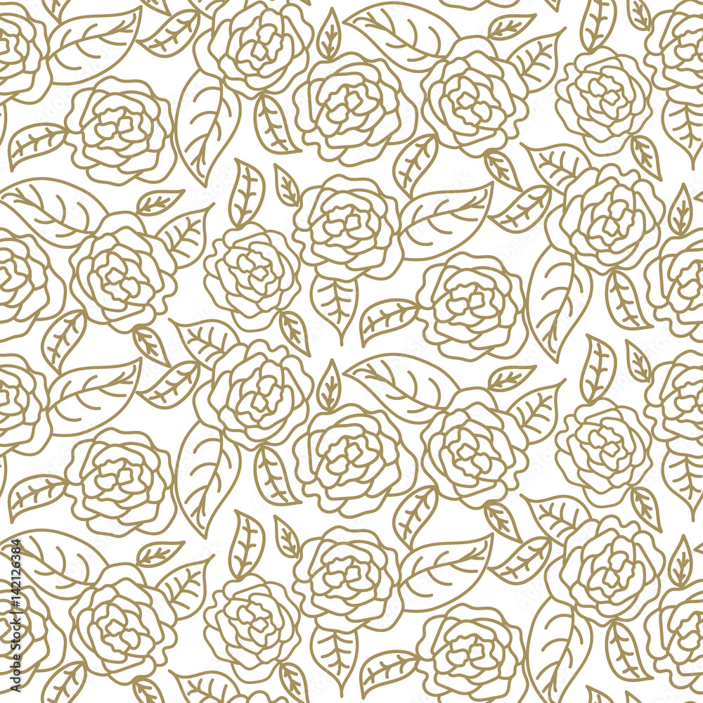 Floral rose wedding seamless vector pattern. Bridal feminine gold and white background.