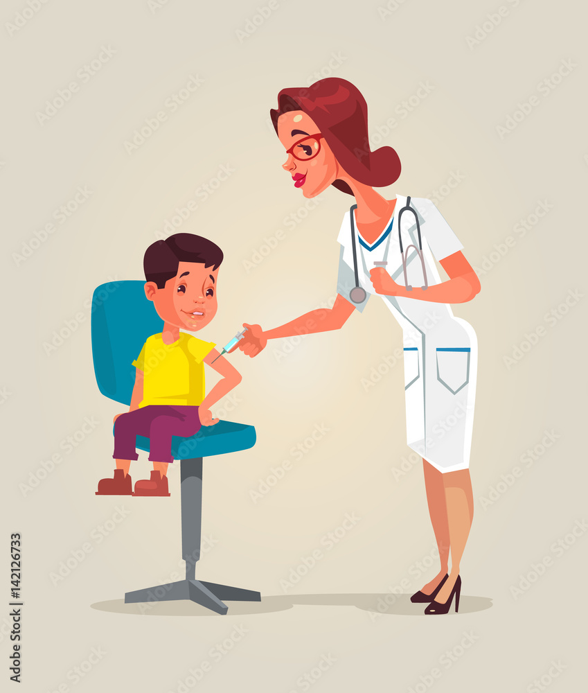 Doctor woman character doing vaccination. Vector flat cartoon illustration Doctor woman character doing vaccination. Vector flat cartoon illustration