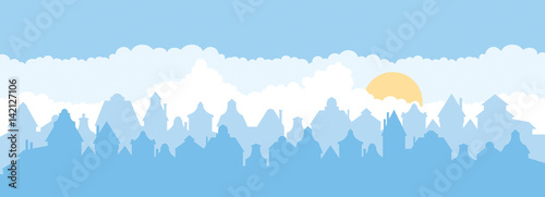 Vector the city landscape panoramic view of the skyline silhouette in blue tones