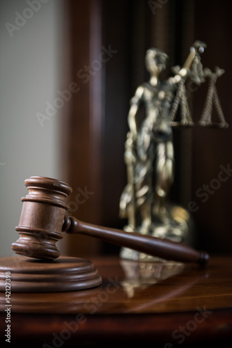 Closeup of gavel in court room
