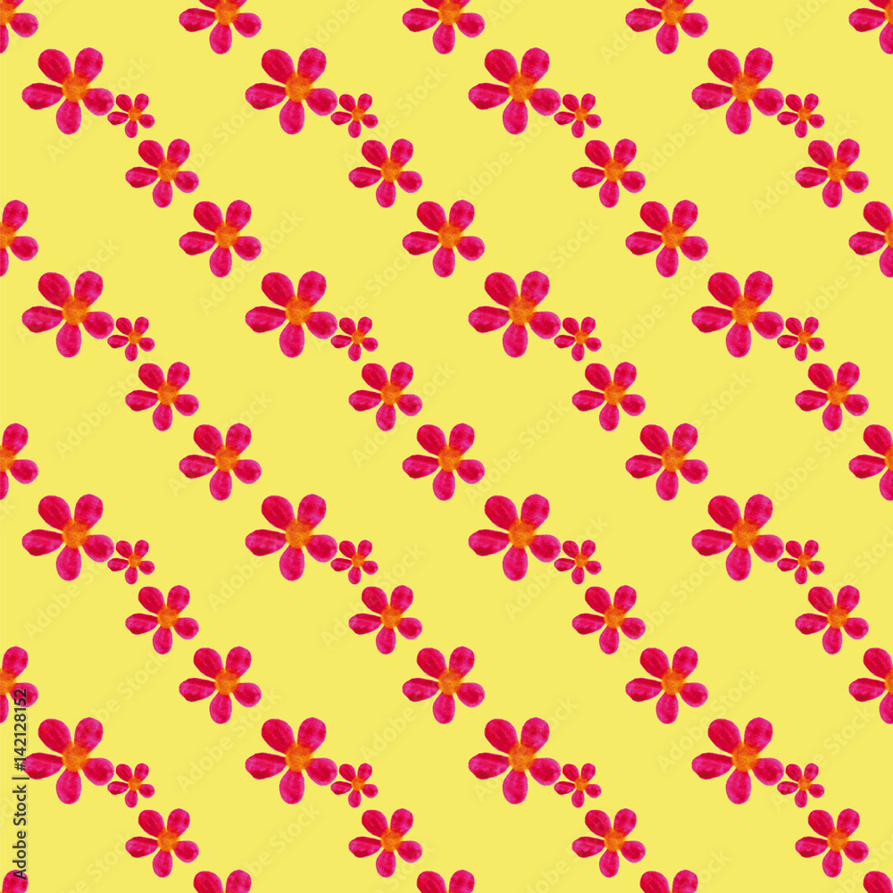 Fototapeta premium Ornament of red flowers on a yellow background.