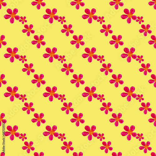 Ornament of red flowers on a yellow background.