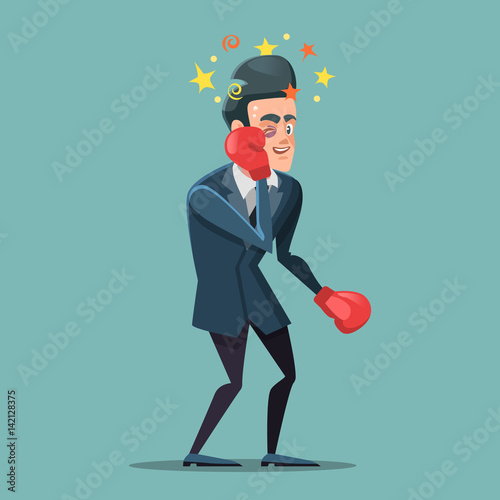 Businessman Cartoon in Boxing Gloves. Vector illustration