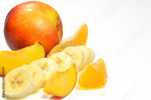 Banana, orange and peach