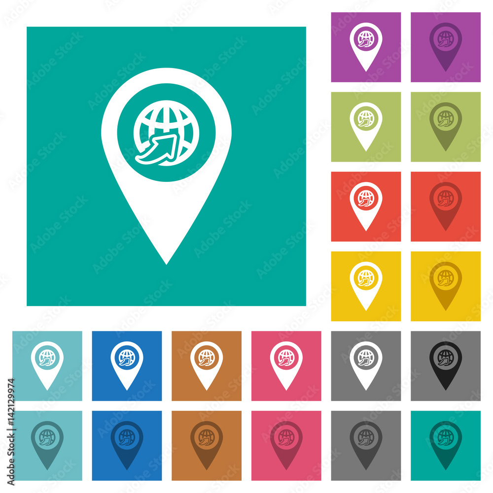 International route GPS map location square flat multi colored icons