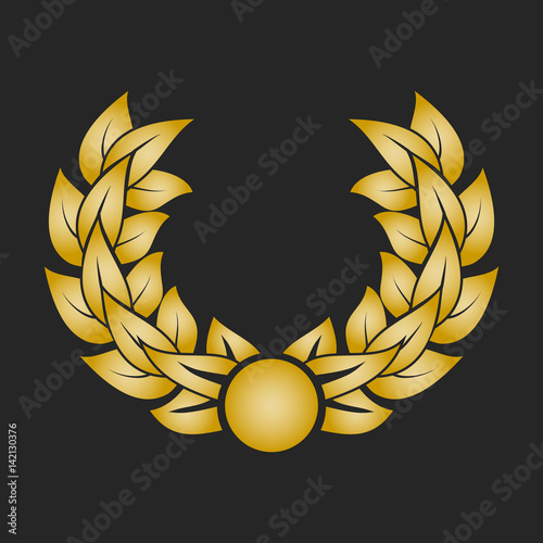 Gold award laurel wreath on dark background.
