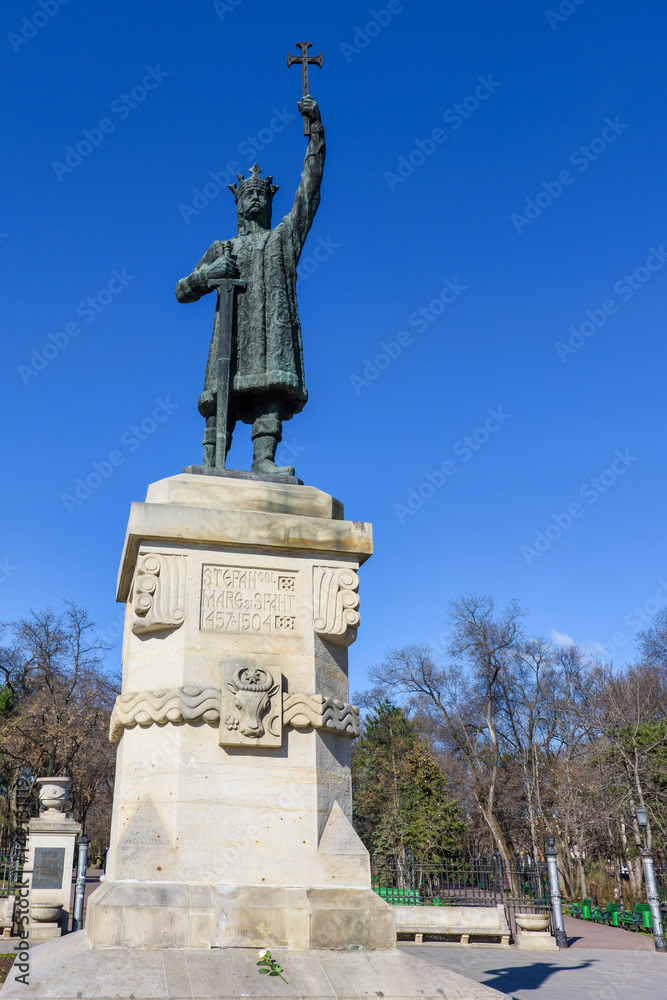 Monument statue of stefan cel mare si sfant, the great and holy, chisinau, moldova, blue sky