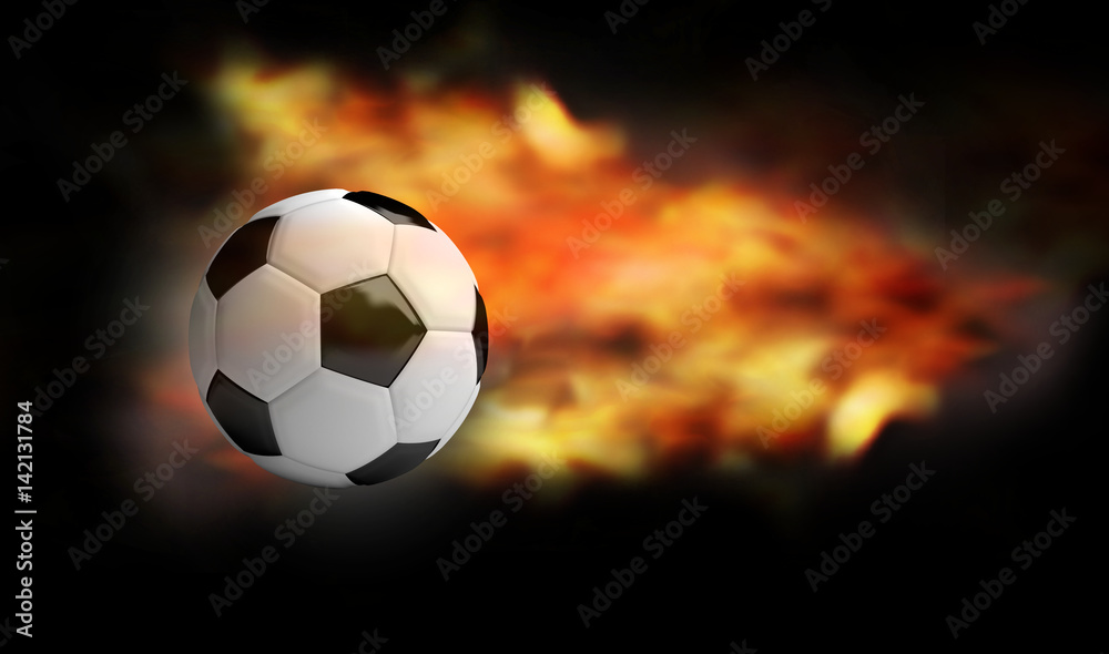 soccer football ball 3d rendering fire flames