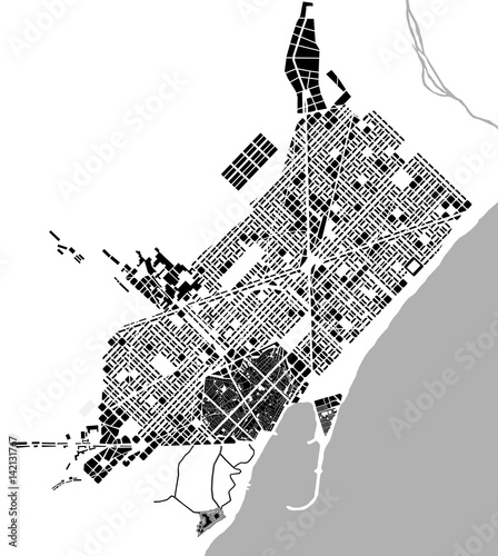 vector historical map of the city center of Barcelona, Spain