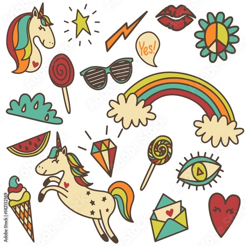 Set of retro colored funny stickers.