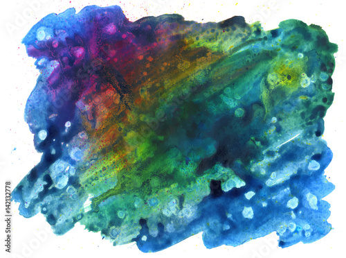 Colorful abstract watercolor texture stain with splashes and spatters. Modern creative watercolor background for trendy design.