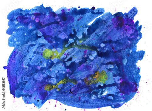 Colorful abstract watercolor texture stain with splashes and spatters. Modern creative watercolor background for trendy design.