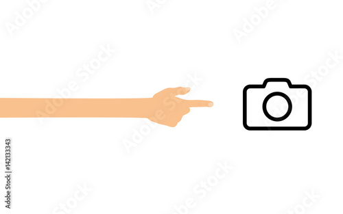 Hand zeigt auf Kamera - Fotografie