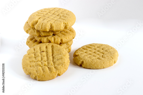 Homemade peanut butter cookies on white background