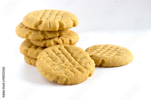 Homemade peanut butter cookies on white background