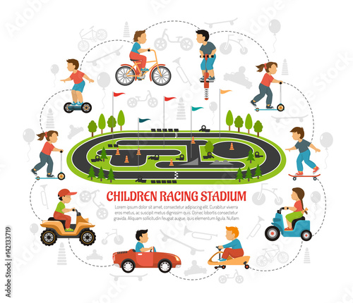 Children Racing Stadium Composition