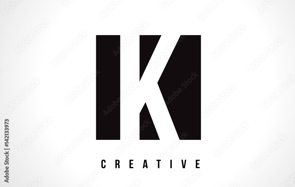 K White Letter Logo Design with Black Square.