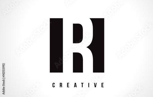 R White Letter Logo Design with Black Square.