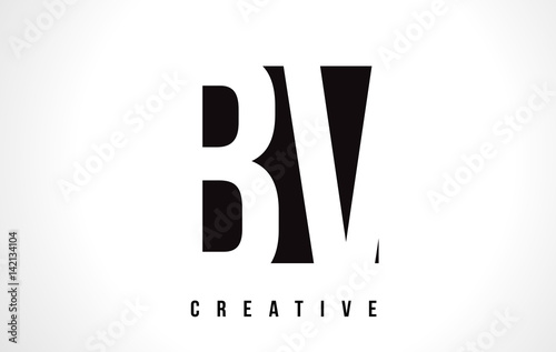 BV B V White Letter Logo Design with Black Square.