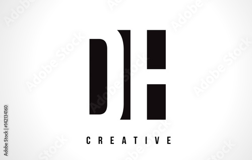 DH D H White Letter Logo Design with Black Square.