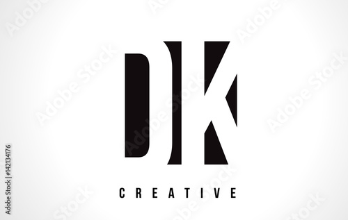 DK D K White Letter Logo Design with Black Square.