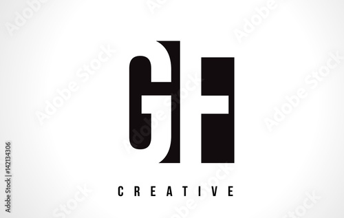 GF G F White Letter Logo Design with Black Square.