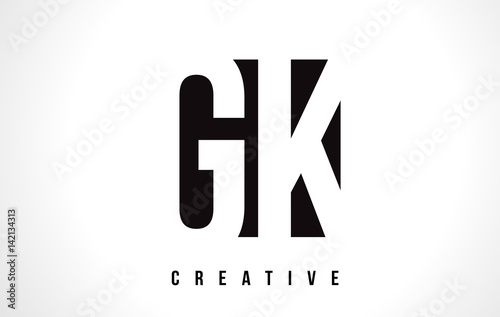 GK G K White Letter Logo Design with Black Square.
