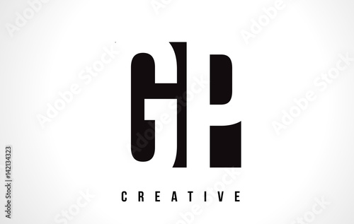 GP G P White Letter Logo Design with Black Square.