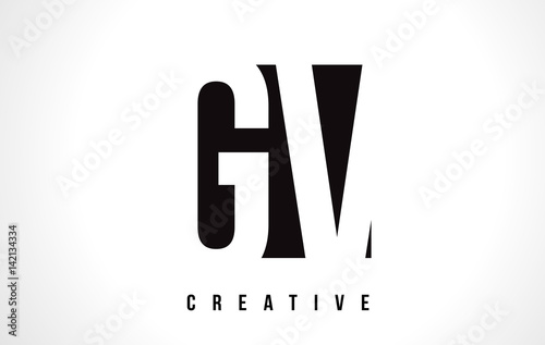 GV G V White Letter Logo Design with Black Square.