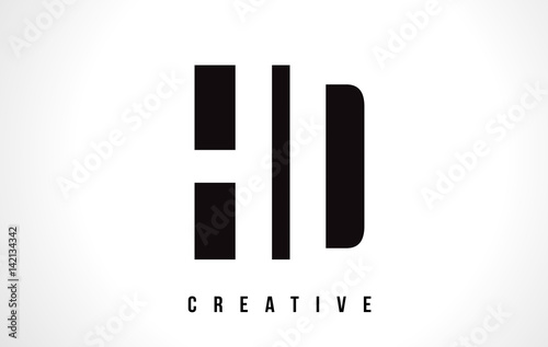 HD H D White Letter Logo Design with Black Square.
