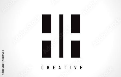 HH H H White Letter Logo Design with Black Square.