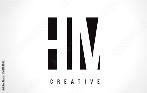 HM H M White Letter Logo Design with Black Square.