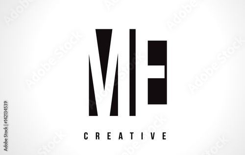 ME M E White Letter Logo Design with Black Square.