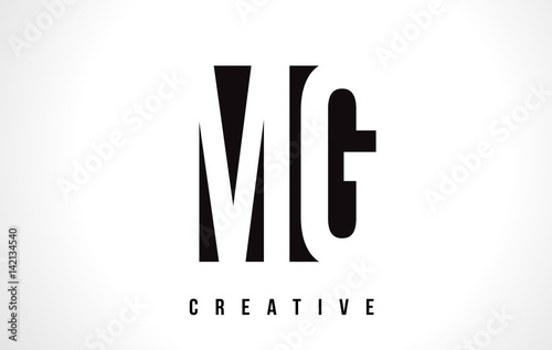 MG M G White Letter Logo Design with Black Square.