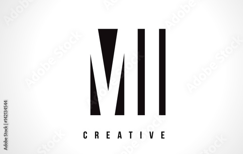 MI M I White Letter Logo Design with Black Square.