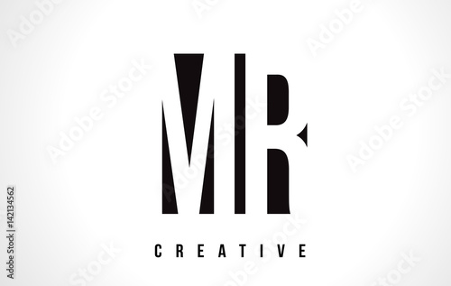 MR M R White Letter Logo Design with Black Square.