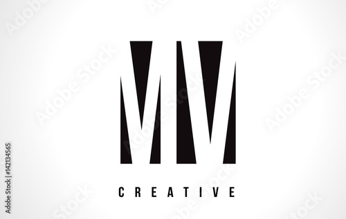 MV M V White Letter Logo Design with Black Square.