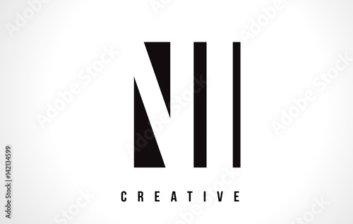 NI N I White Letter Logo Design with Black Square.
