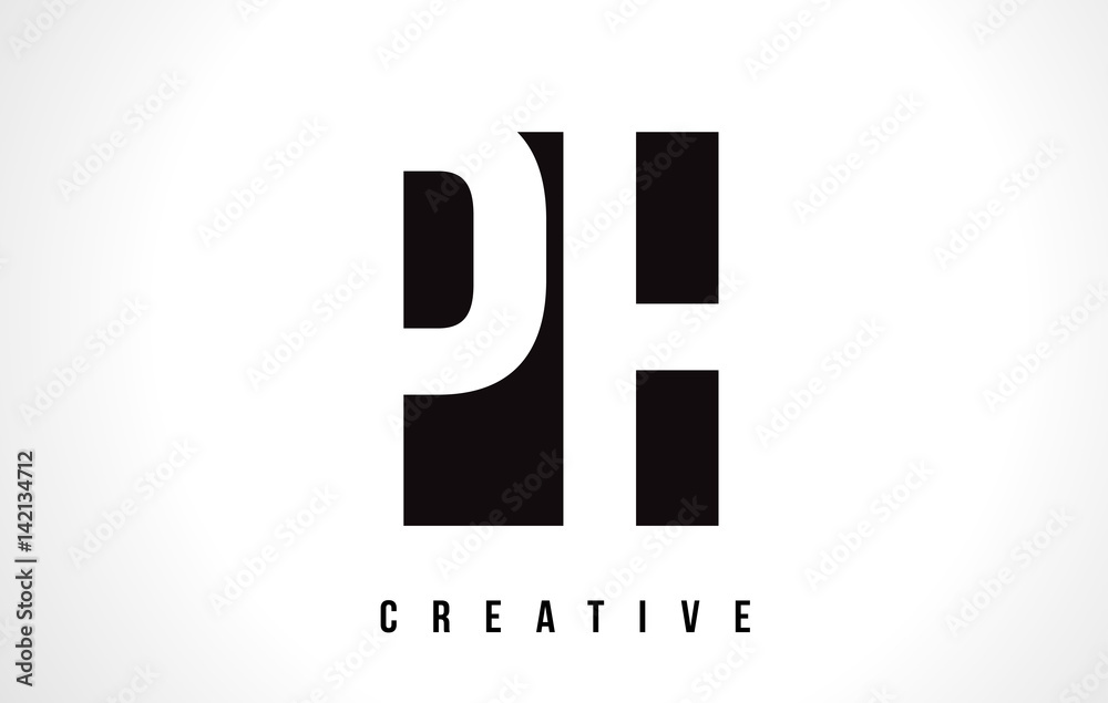 Fototapeta premium PH P H White Letter Logo Design with Black Square.