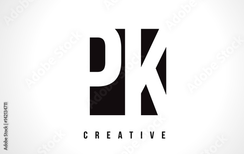 PK P K White Letter Logo Design with Black Square.