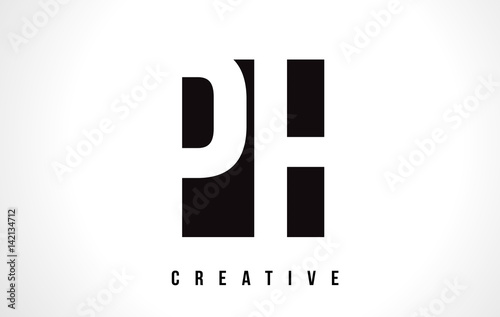 PH P H White Letter Logo Design with Black Square.